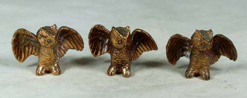 3 MINIATURE BRASS OWLS WITH SPREAD WINGS (DYNAMIC)-BID NOW!!
