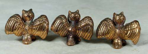 3 MINIATURE BRASS OWLS WITH SPREAD WINGS (DYNAMIC)-BID NOW!!