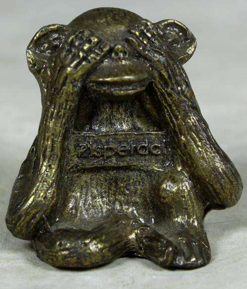 Miniature brass see no evil monkey