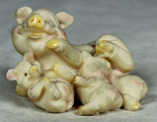 Mother piggy feeding her babies