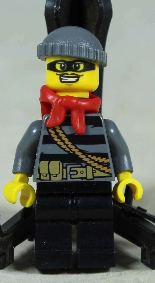Miniature Lego figurine - City burglar with a red bandanna  (CTY0433)