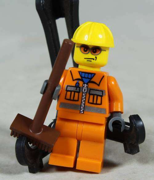 Miniature Lego figurine - Construction worker with broom ( CTY0132)