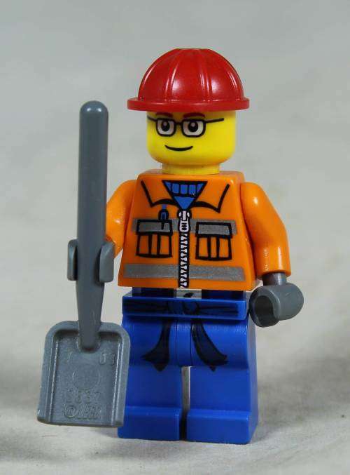 Miniature Lego figurine - Construction worker with shovel (CTY0110)
