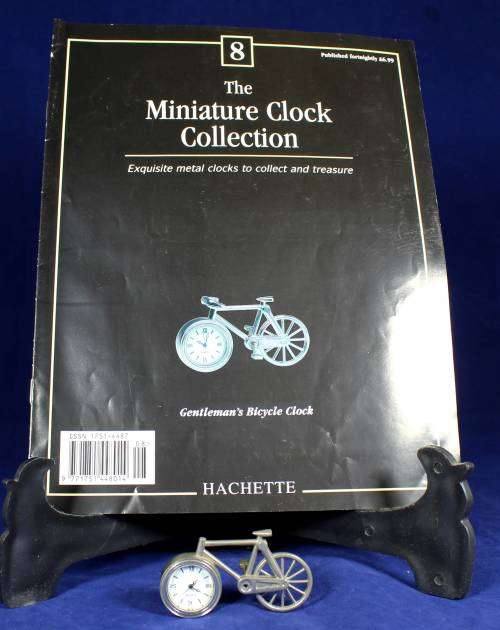 EXQUISITE HACHETTE MINITURE CLOCK WITH BOOKLET-GENTLEMENS BICYCLE-BID NOW!