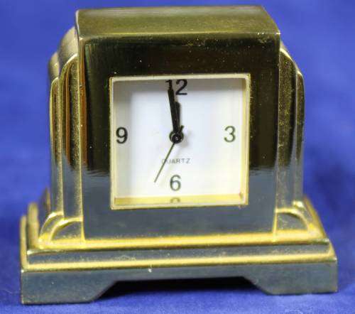 EXQUISITE HACHETTE MINIATURE METAL CLOCK WITH BOOKLET-ART DECO MANTEL BID NOW!!