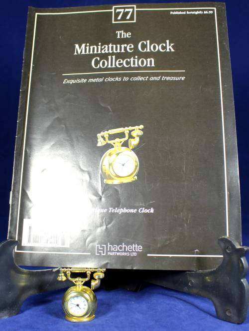 EXQUISITE HACHETTE MINIATURE METAL CLOCK WITH BOOKLET-ANTIQUE TELEPHONE BID NOW!!