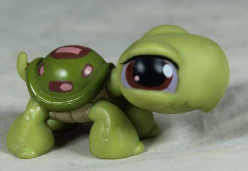 LITTLEST PET SHOP AUTHENTIC RANGE WITH A RED MAGNET(HASBRO 2004)TURTLE WITH PINK STRIPES ADORABLE!