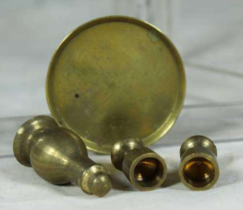 Miniature brass tray with bottle and 3 glasses