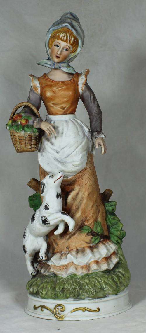 LARGE LADY WITH A BASKET AND A DOG(STUNNING) BID NOW!