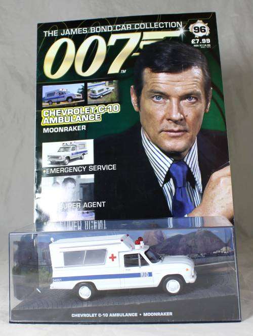 JAMES BOND 007 WITH MAGAZINE UNIVERSAL HOBBIES-CHEVROLET C10 AMBULANCE (MOONRAKER #96)