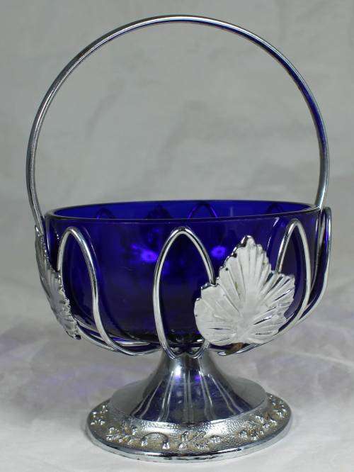 Silver plated basket with blue liner insert