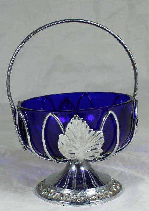 Silver plated basket with blue liner insert