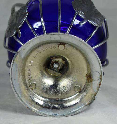 Silver plated basket with blue liner insert