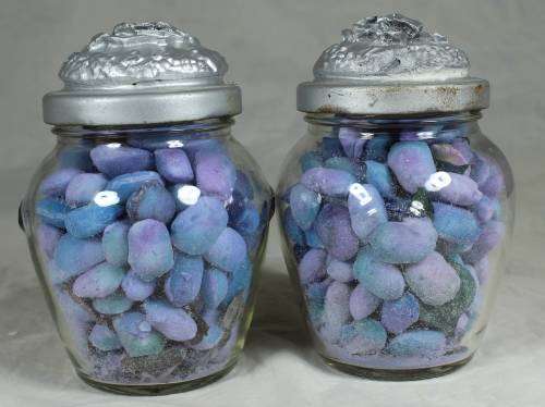 LOVELY PAIR OF BATH SALTS IN GLASS CONTAINERS BID NOW!