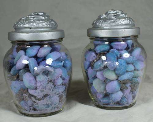 LOVELY PAIR OF BATH SALTS IN GLASS CONTAINERS BID NOW!