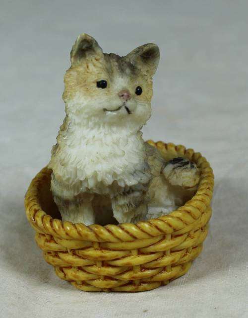 MINIATURE CAT IN A BASKET (ADORABLE) BID NOW!!!