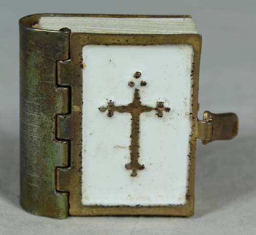 MINIATURE BRASS BOUND BIBLE WITH VERY MINIATURE WRITING-BID NOW!!