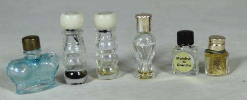 SET OF SIX MINIATURE EMPTY PERFUME BOTTLES (BEAUTIFUL) BID NOW!!
