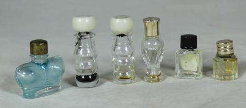 SET OF SIX MINIATURE EMPTY PERFUME BOTTLES (BEAUTIFUL) BID NOW!!