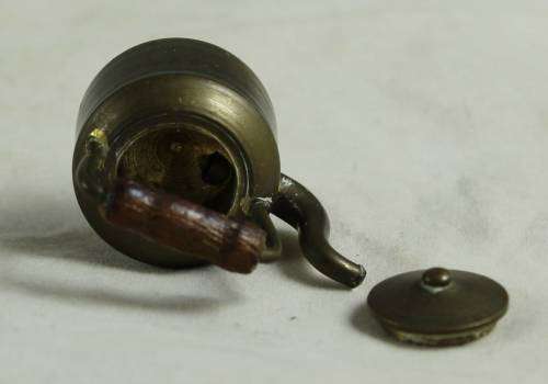 MINIATURE BRASS-KETTLE WITH A WOODEN HANDLE-BID NOW!!