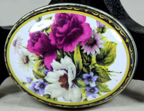 LOVELY METAL PILL BOX WITH ROSES-BID NOW!!