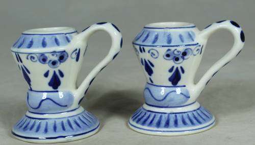 Hand Painted Delft Blue Candle Holder Pair - A Beauty - Bid Now!!!