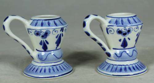 Hand Painted Delft Blue Candle Holder Pair - A Beauty - Bid Now!!!