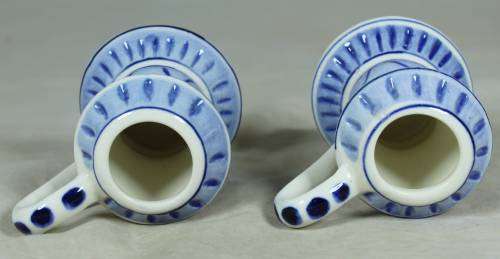 Hand Painted Delft Blue Candle Holder Pair - A Beauty - Bid Now!!!