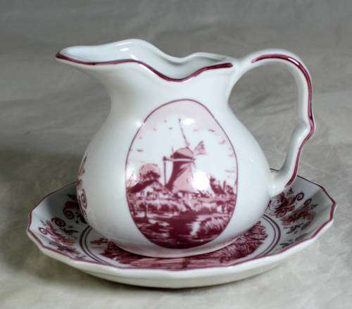 Pink Delft Creamer - Oude Molen with Plate - Beautiful! - Bid Now!!!