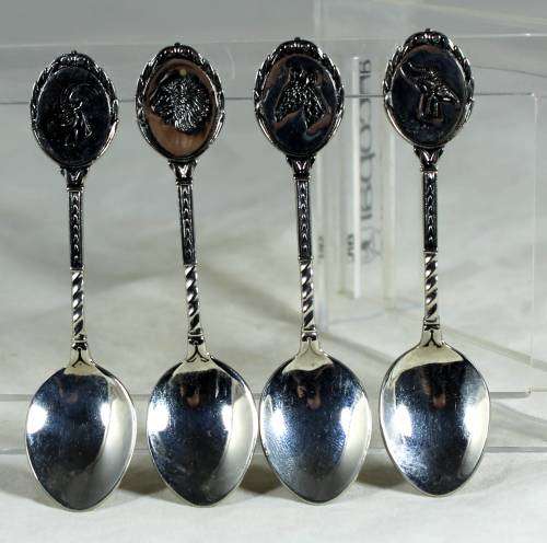 FOUR DELICATE ENGRAVED SMALL SPOONS - BID NOW!!!