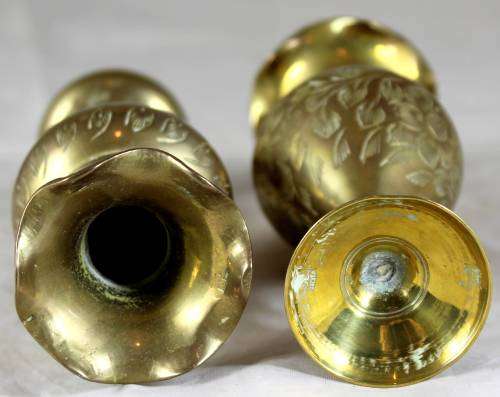 PAIR OF SMALL BRASS VASES - BID NOW !!!