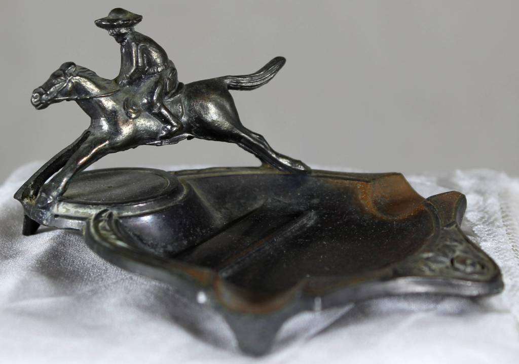 Small Metal Ashtray with Rider on Horse- Beautiful!!! BID NOW!!!!