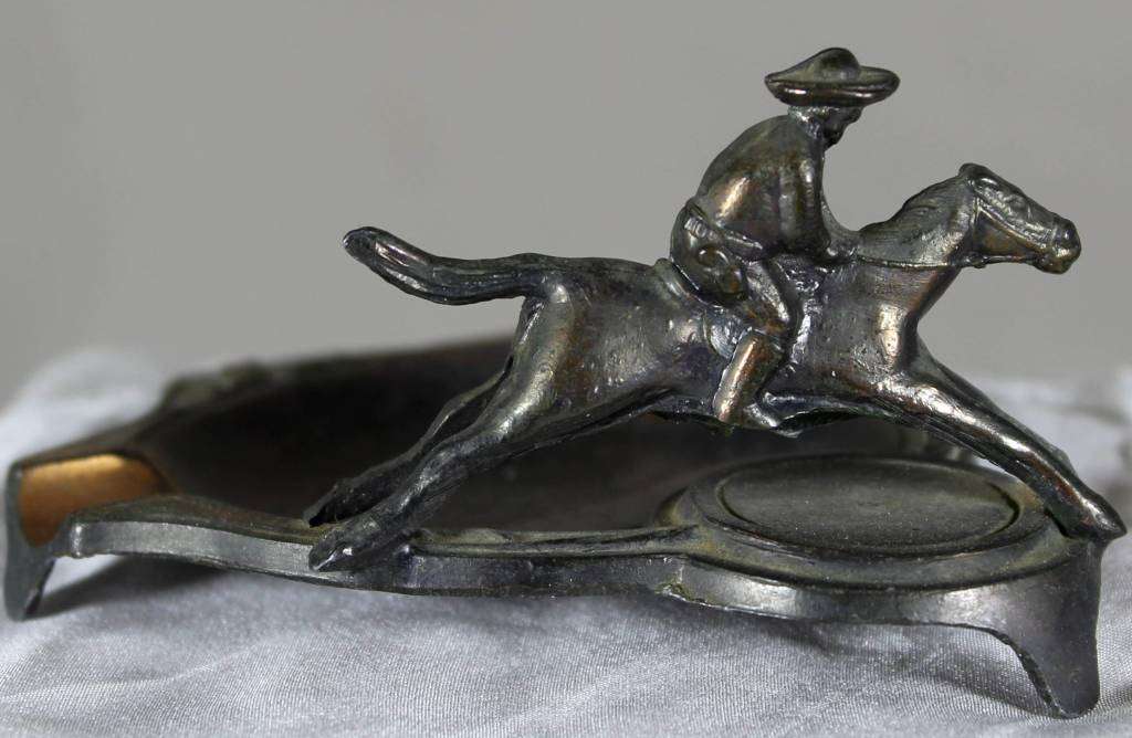 Small Metal Ashtray with Rider on Horse- Beautiful!!! BID NOW!!!!