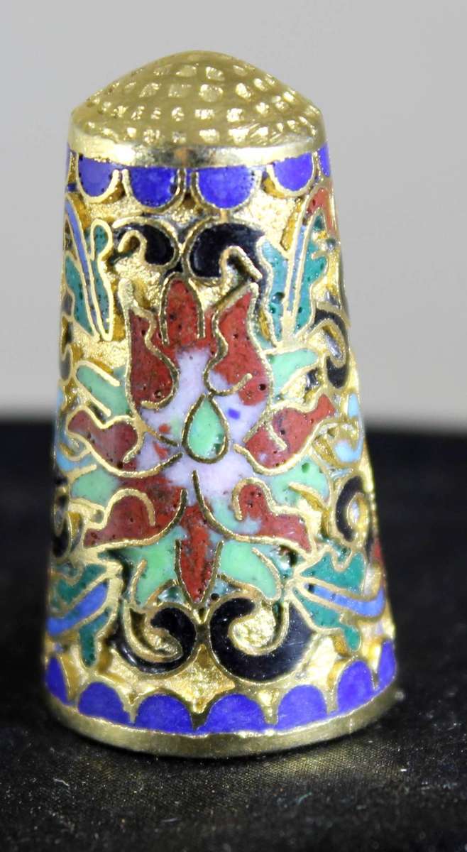 Collectible Thimble - Tall Cloisonne - Extensively Decorated - Act Fast!! Bid Now!!!