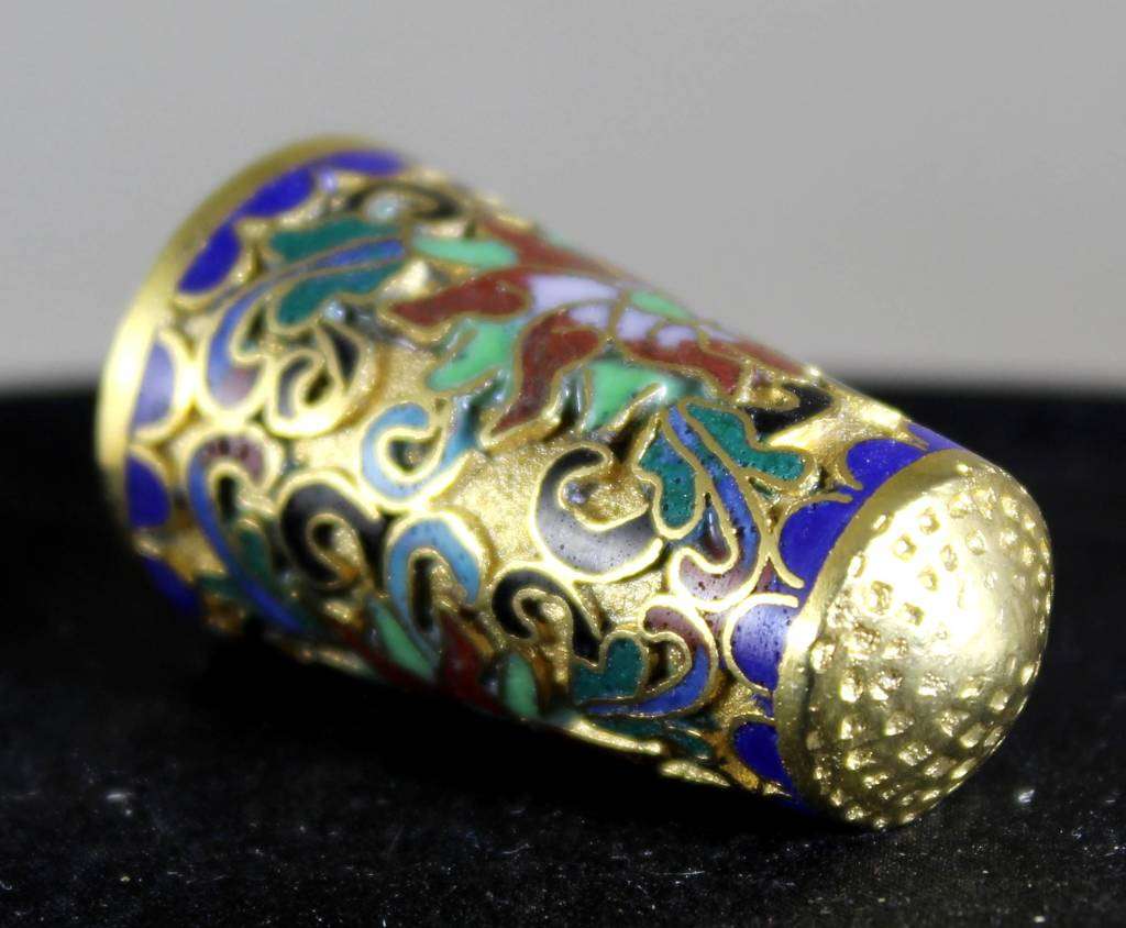 Collectible Thimble - Tall Cloisonne - Extensively Decorated - Act Fast!! Bid Now!!!