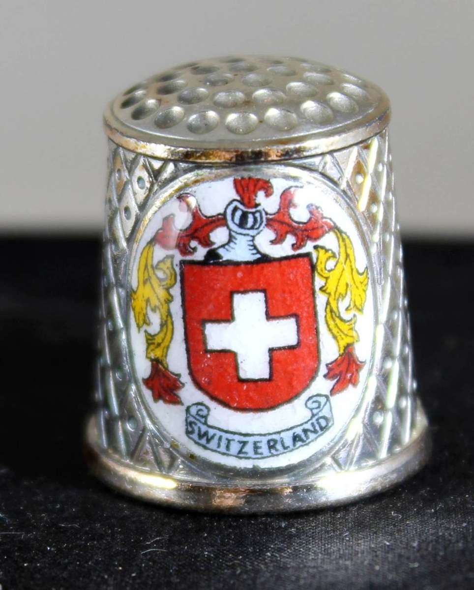 Collectible Thimble - Switzerland Silver Plated with Enamel - Act Fast!! Bid Now!!!