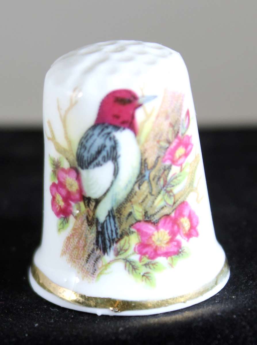 Collectible Thimble - Bird With Flowers - Crown China - Act Fast!! Bid Now!!!
