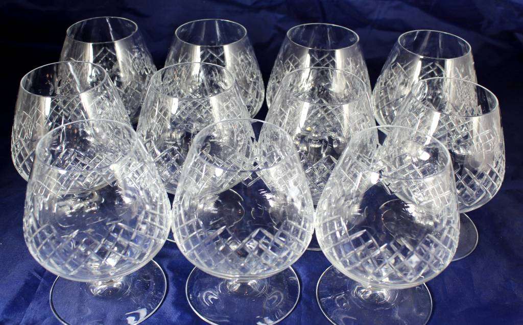 Set of 11 of Crystal Brandy Sniffers Glasses