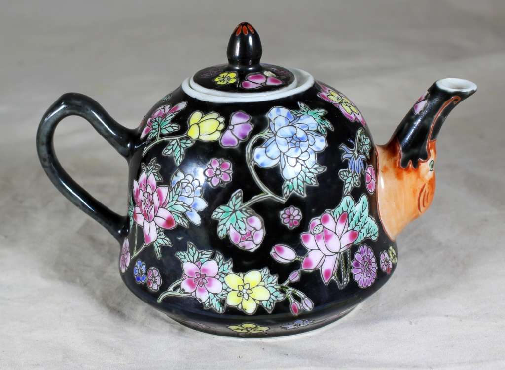 Little Black Teapot with Flowers - Bid Now!!!