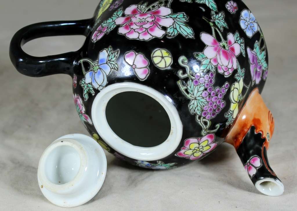 Little Black Teapot with Flowers - Bid Now!!!