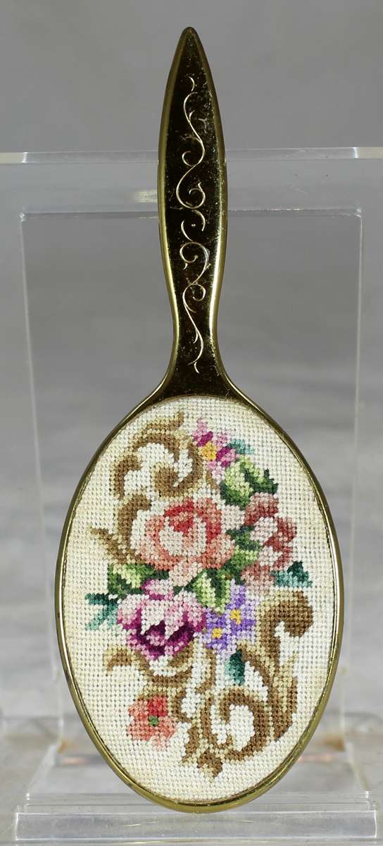 Little Hand Mirror with Needlepoint Back - Bid Now!!!