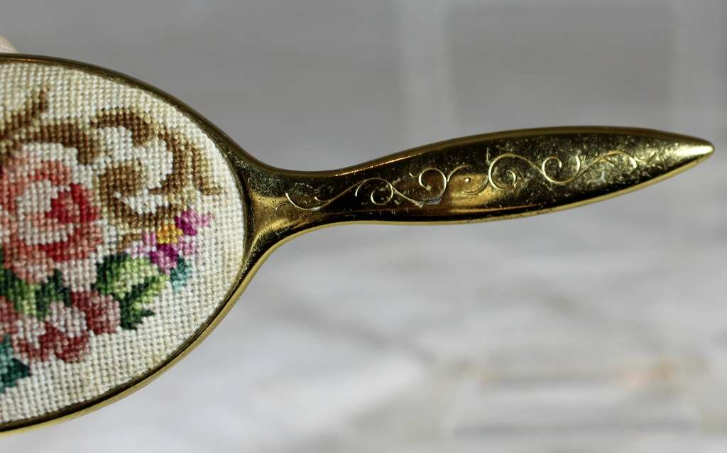 Little Hand Mirror with Needlepoint Back - Bid Now!!!