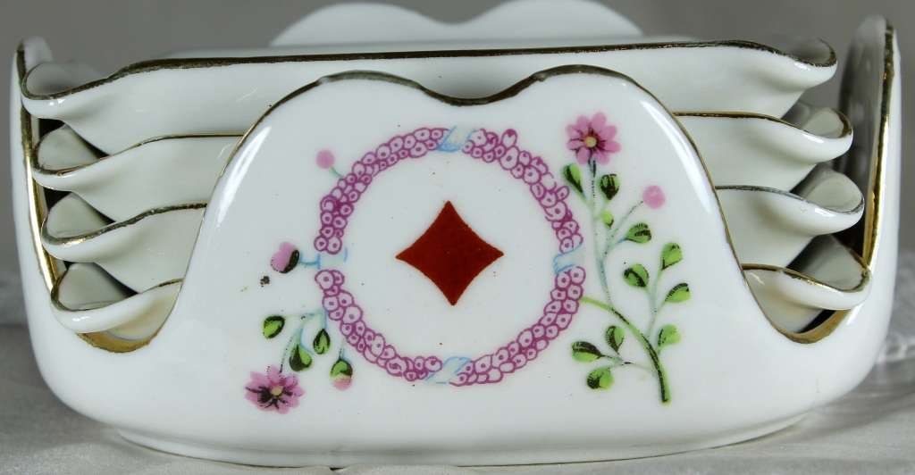 Set of Hand-painted Porcelain Trinket Dishes in Holder