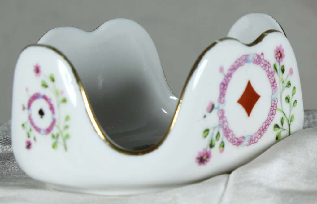 Set of Hand-painted Porcelain Trinket Dishes in Holder