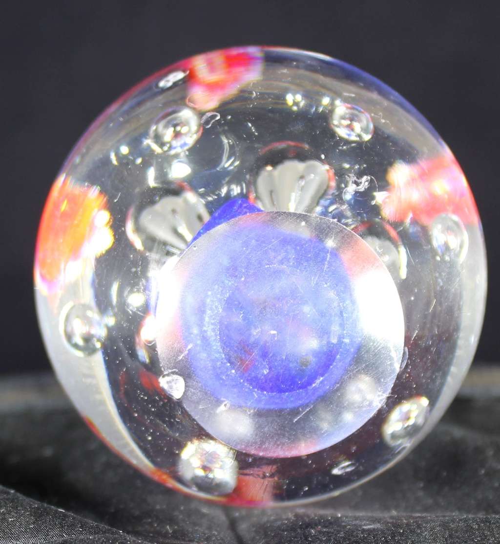 Glass Paperweight with Fishes & Bubbles