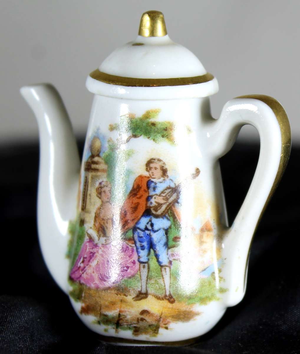 Limoge Coffee Kettle with Victorian Scene - BID NOW!!!