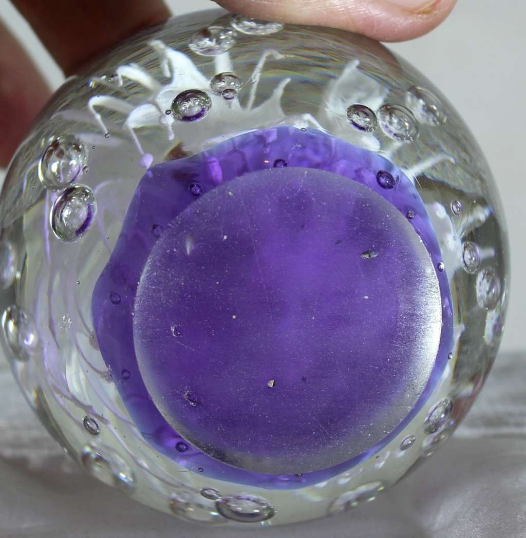 Glass Paperweight with Purple & White Flower - BID NOW!!!