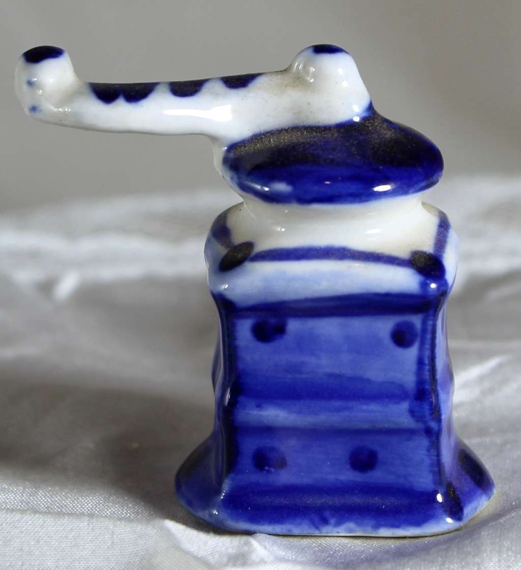 Vintage Miniature Ceramic Coffee Grinder - Blue and White - BID NOW!!!