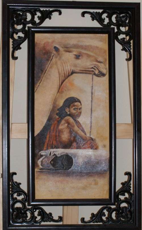 X 2 (TWO) Ethiopian Artworks framed, `Priest` and `Young Girl`