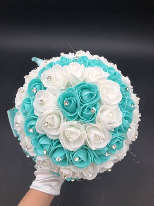 PE/silk Bridal Bouquets Tiffany blue 20cm